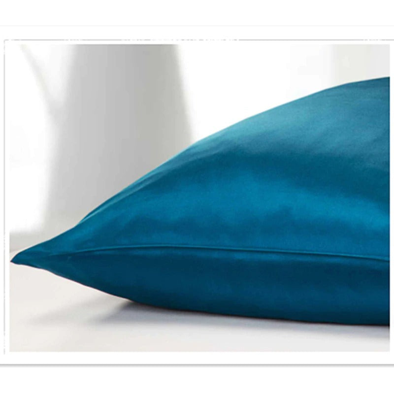 Set of Two 100% Mulberry Silk Pillowcases Peacock Blue Two-sided 19mm