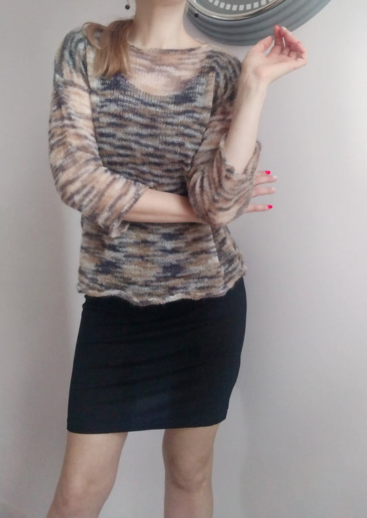 Exceptionally Lightweight Gray and Sand colors Mohair Summer Sweater